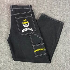 VTG Lowrider Mens Carpenter Jeans 36x32 Black Embroidered Wide Leg Streetwear